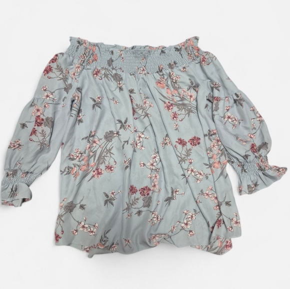 Suzy Shier Tops - FWP Suzy Shier Light Blue Floral Off-Shoulde